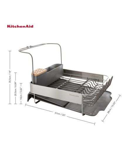 KitchenAid Expandable Dish-Drying Rack with Glassware Attachment Charcoal Grey | KitchenAid | Mimocook
