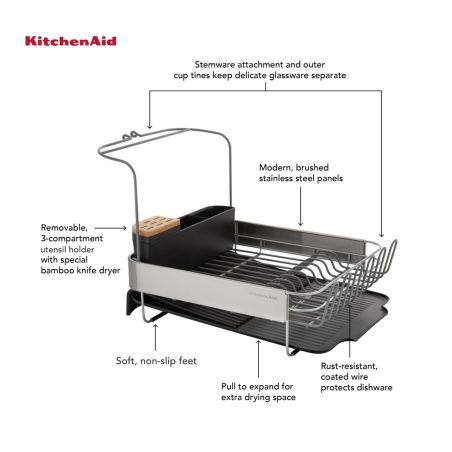 KitchenAid Portoir extensible pour le séchage de la vaisselle avec fixation pour la verrerie | KitchenAid | Mimocook