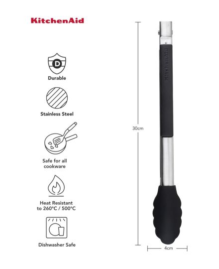 Pinça de bloqueio lateral 30cm com ponta de silicone KitchenAid | KitchenAid | Mimocook
