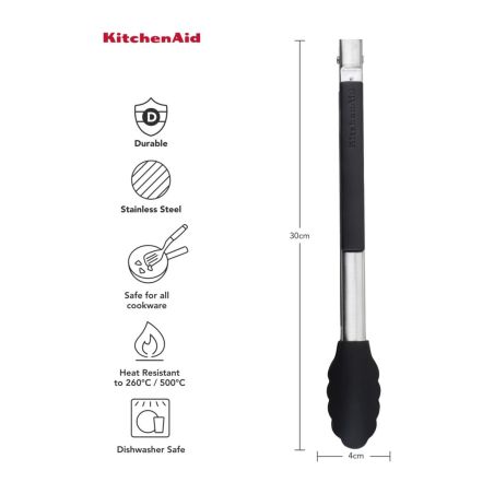 Pinça de bloqueio lateral 30cm com ponta de silicone KitchenAid | KitchenAid | Mimocook