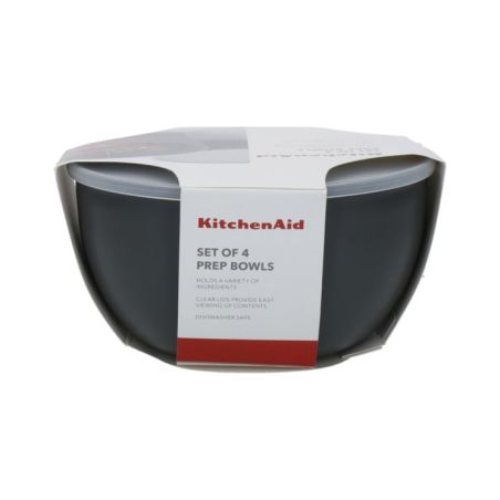 KitchenAid 4-teiliges Vorbereitungs-Schüsselset mit Deckeln Charcoal Grey | KitchenAid | Mimocook