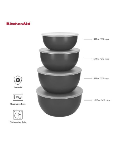 KitchenAid 4pc Meal Prep Bowls Set with Lids - Charcoal Grey | KitchenAid | Mimocook