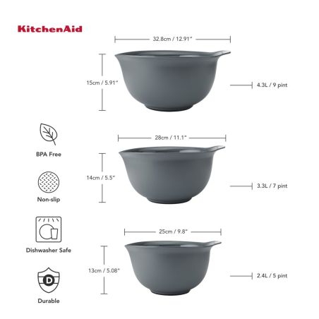 KitchenAid 3-teiliges Rührschüssel-Set Charcoal Grey | KitchenAid | Mimocook