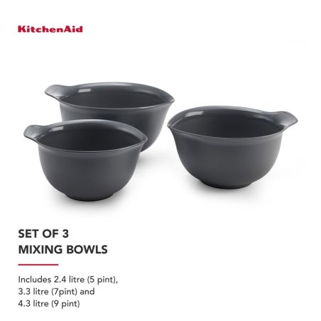 KitchenAid Set de 3 Bols de Mélange Gris Charcoal | KitchenAid | Mimocook