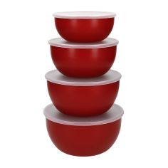 KitchenAid Saladiers en Plastique avec Couvercles, Rouge Set de 4