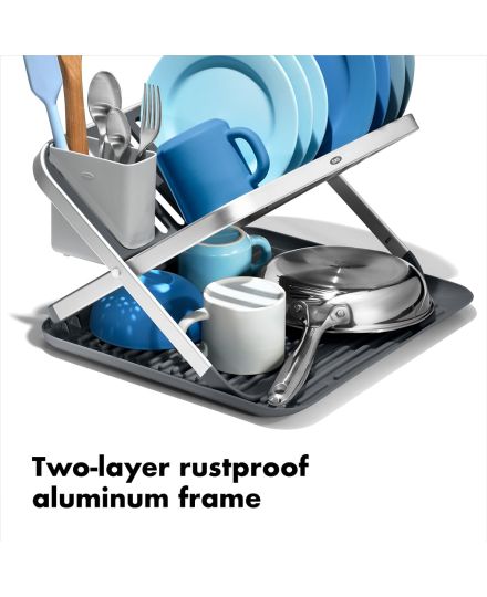 OXO Good Grips Aluminum Fold Flat Dish Rack | OXO | Mimocook