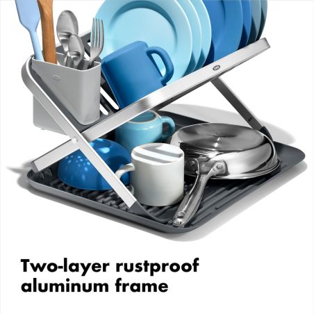 OXO Good Grips Aluminum Fold Flat Dish Rack | OXO | Mimocook